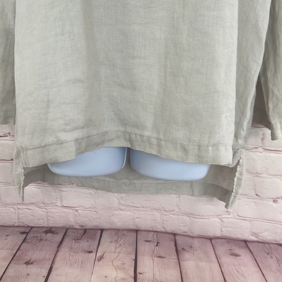 Ellen Tracy company linen tan long tab sleeve top size medium - Picture 7 of 12